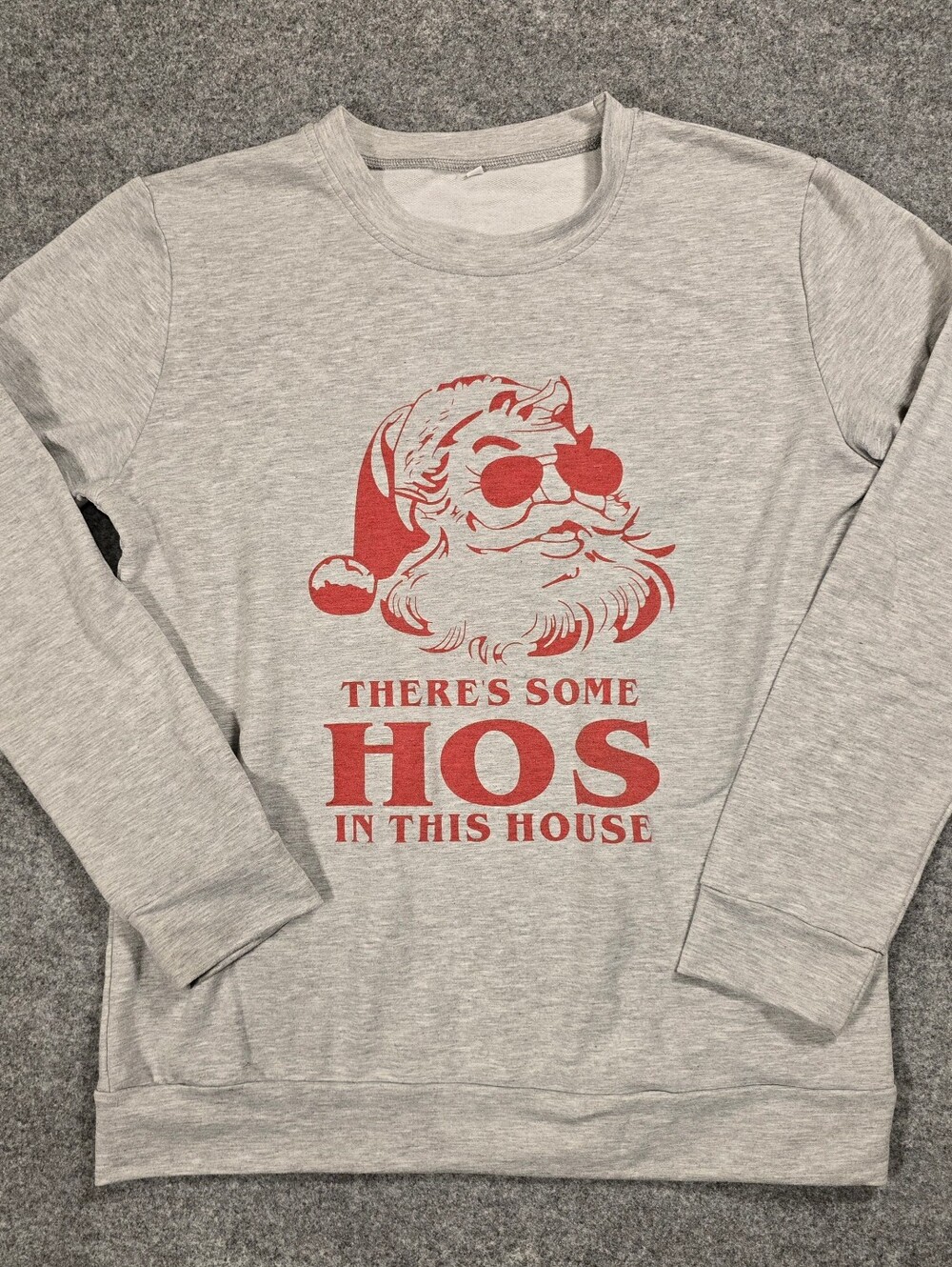 Gray Holiday Sweatshirt with Red Santa Graphic - Unbranded
